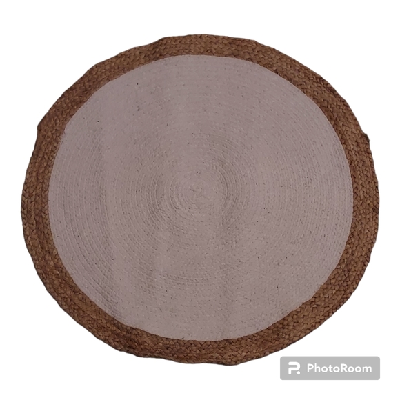 (2l Organic Cotton & Natural Jute Hand-woven Handmade Textured Round Accent Rugs - Picture 3 of 9